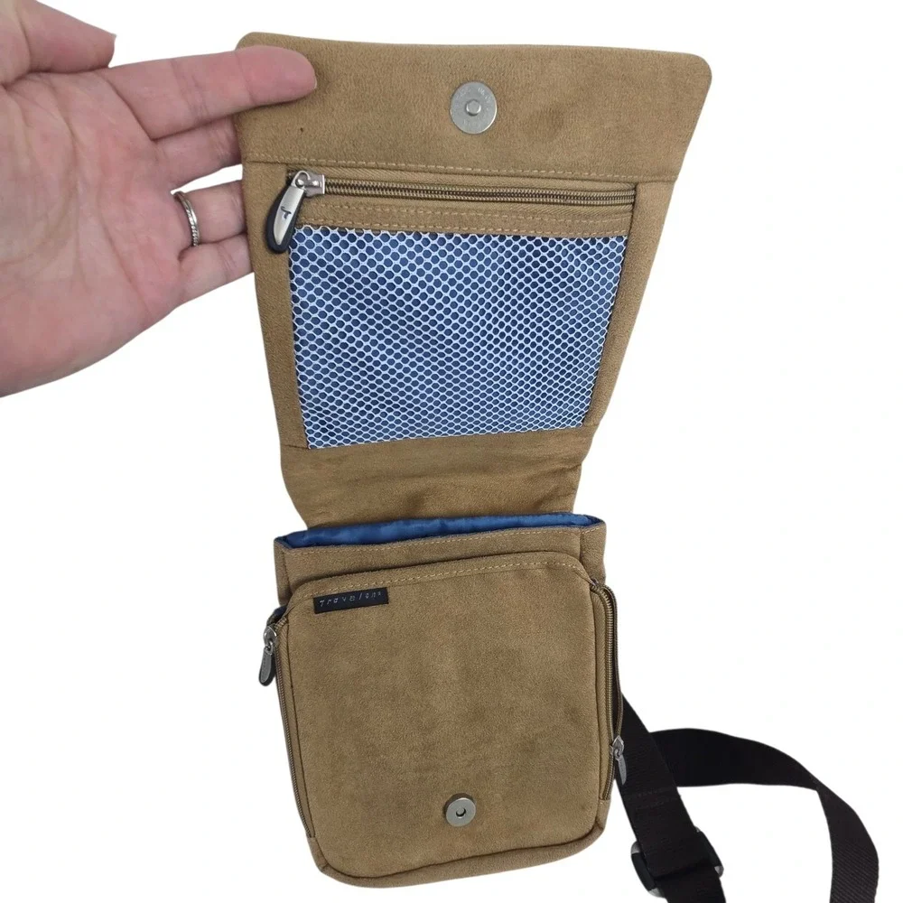 Travelon Micro Suede Organizer Sling Crossbody Bag  w Matching‎ Passport Wallet